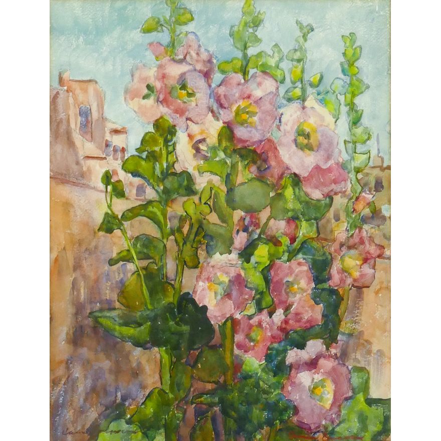 Crissie Cameron ''Pink Floral Still Life'' Watercolor F