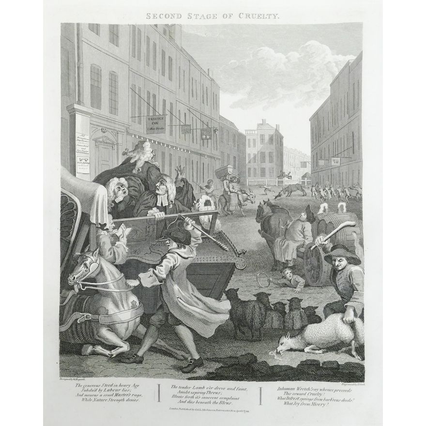 The Four Stages of Cruelty' Etchings by Thomas Cook after William Hogarth- 4pc Set- 17x23.5'' sheets