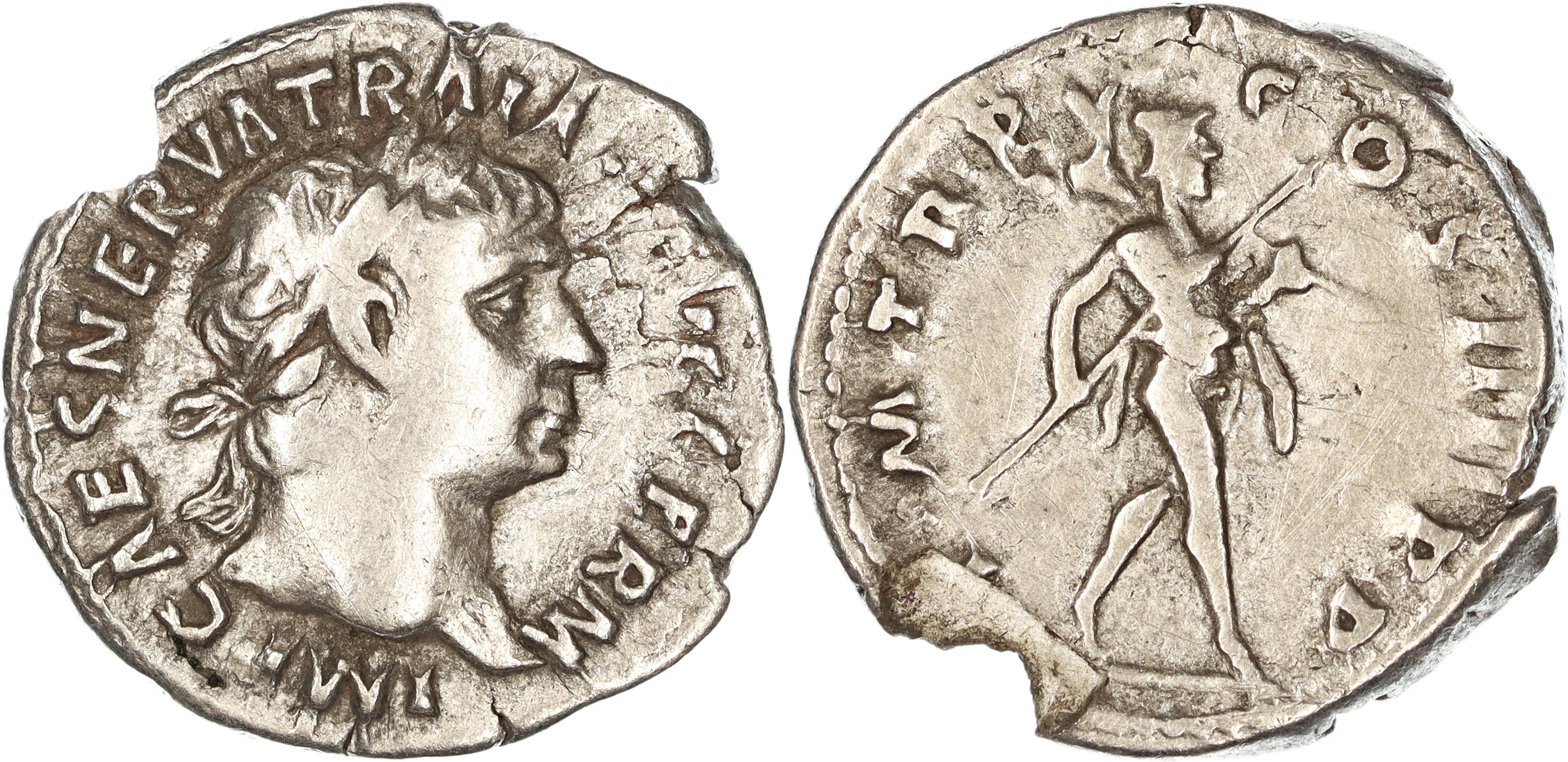 Roman Empire, Trajan, Silver Denarius, 112-114 AD, nVF