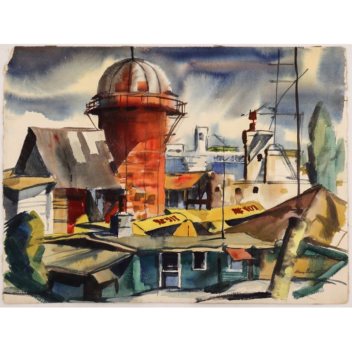 Harry Bonath ''Near University Bridge'' (Mill) Watercolor on Arches