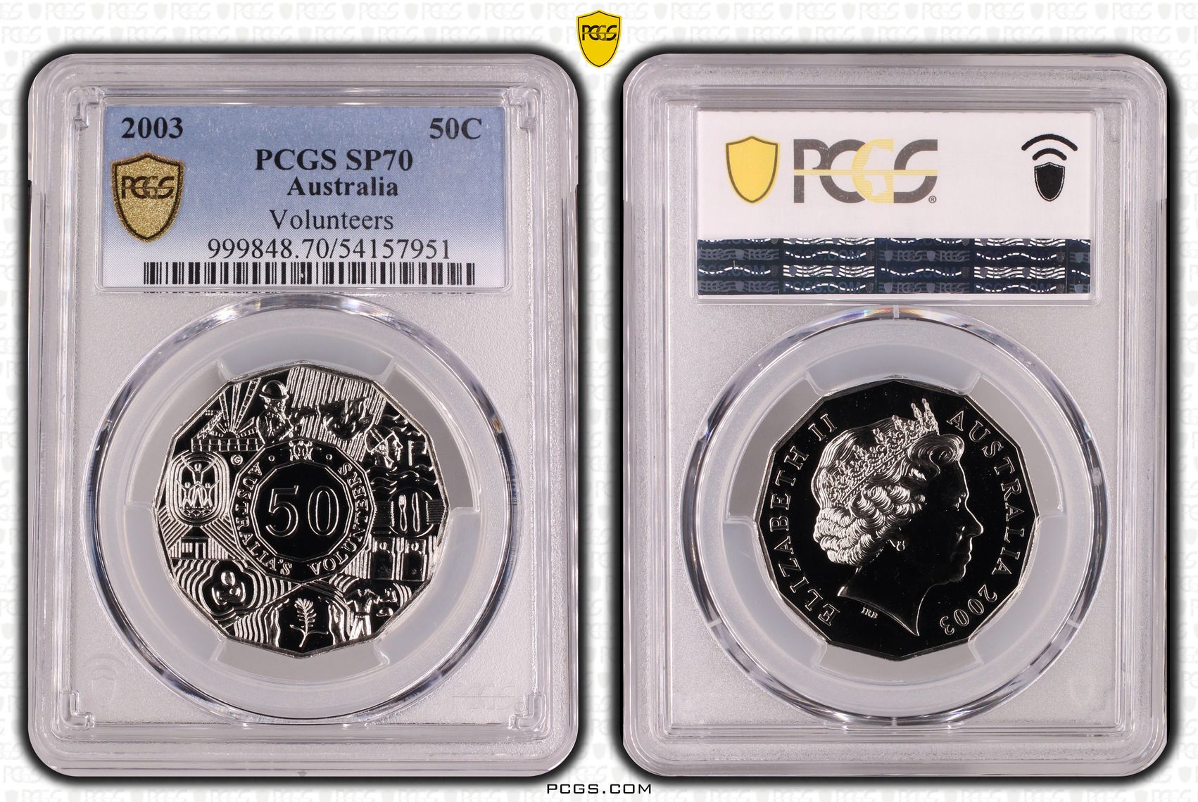 115 · Volunteers, POP 3/0, Fifty Cent, 2003, PCGS SP70