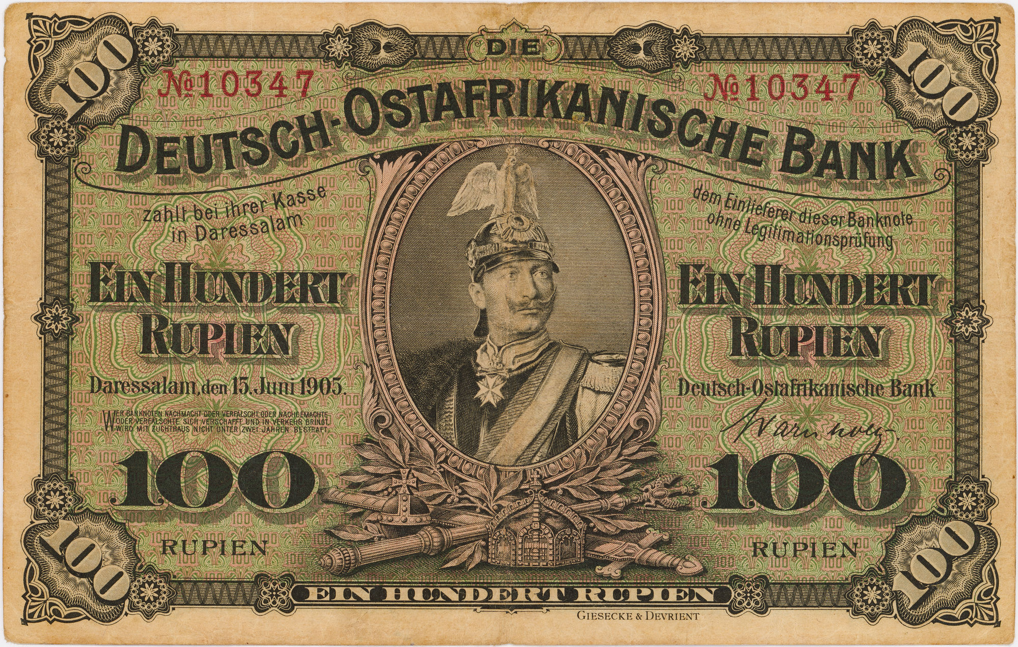 German East Africa, Friedrich Wilhelm II, One Hundred Rupien, 1905, gF