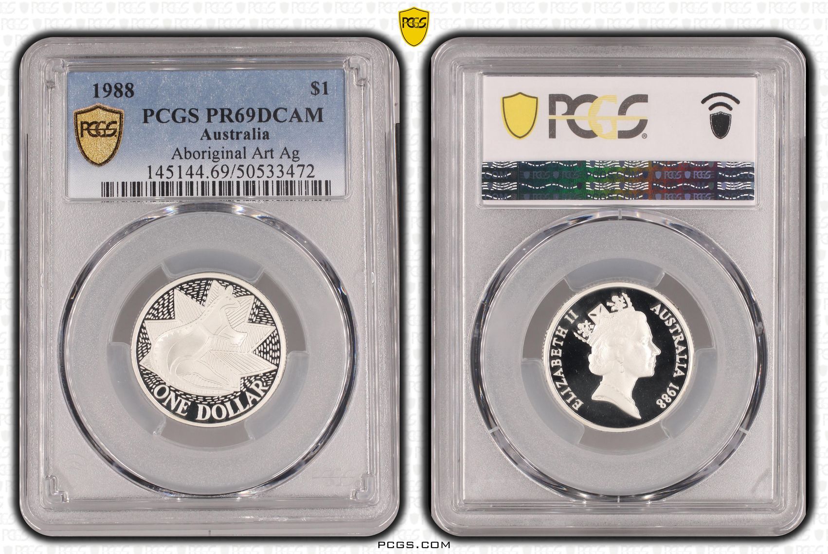 Aboriginal Art Silver, One Dollar, 1988, PCGS PR69DCAM