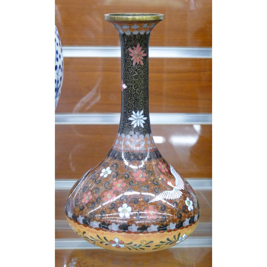 Antique Japanese Cloisonne Phoenix Vase 7.25''