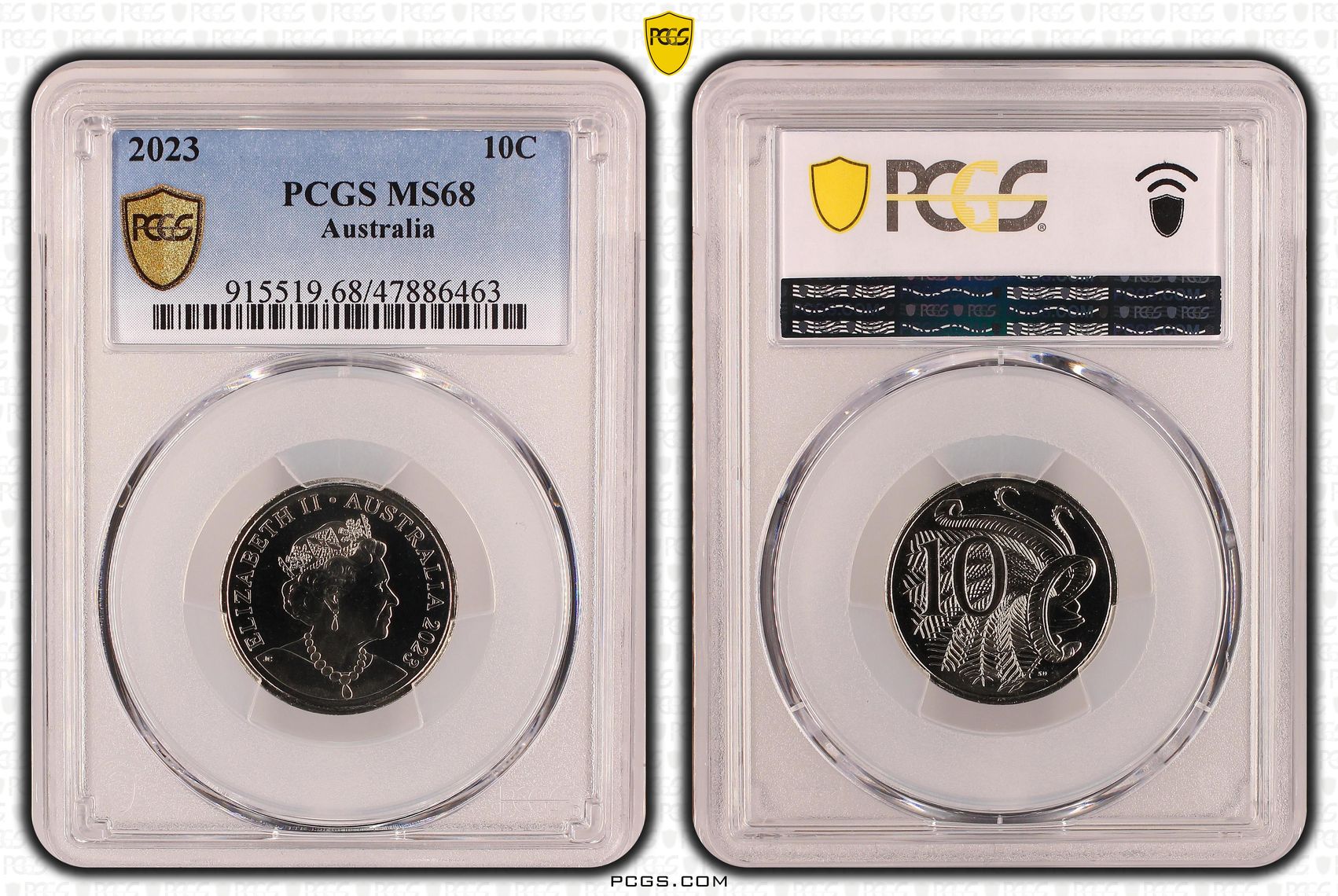 Elizabeth II, Ten Cent, 2023, PCGS MS68