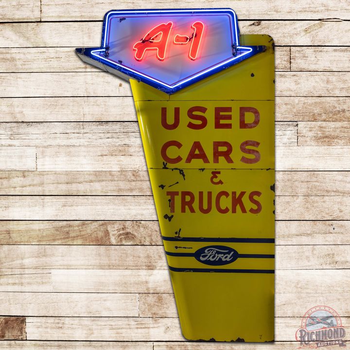 Ford A-1 Used Cars & Trucks 11' DS Porcelain Neon Sign w/ Logo