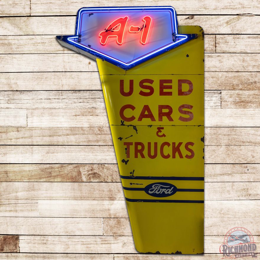 Ford A-1 Used Cars & Trucks 11' DS Porcelain Neon Sign w/ Logo