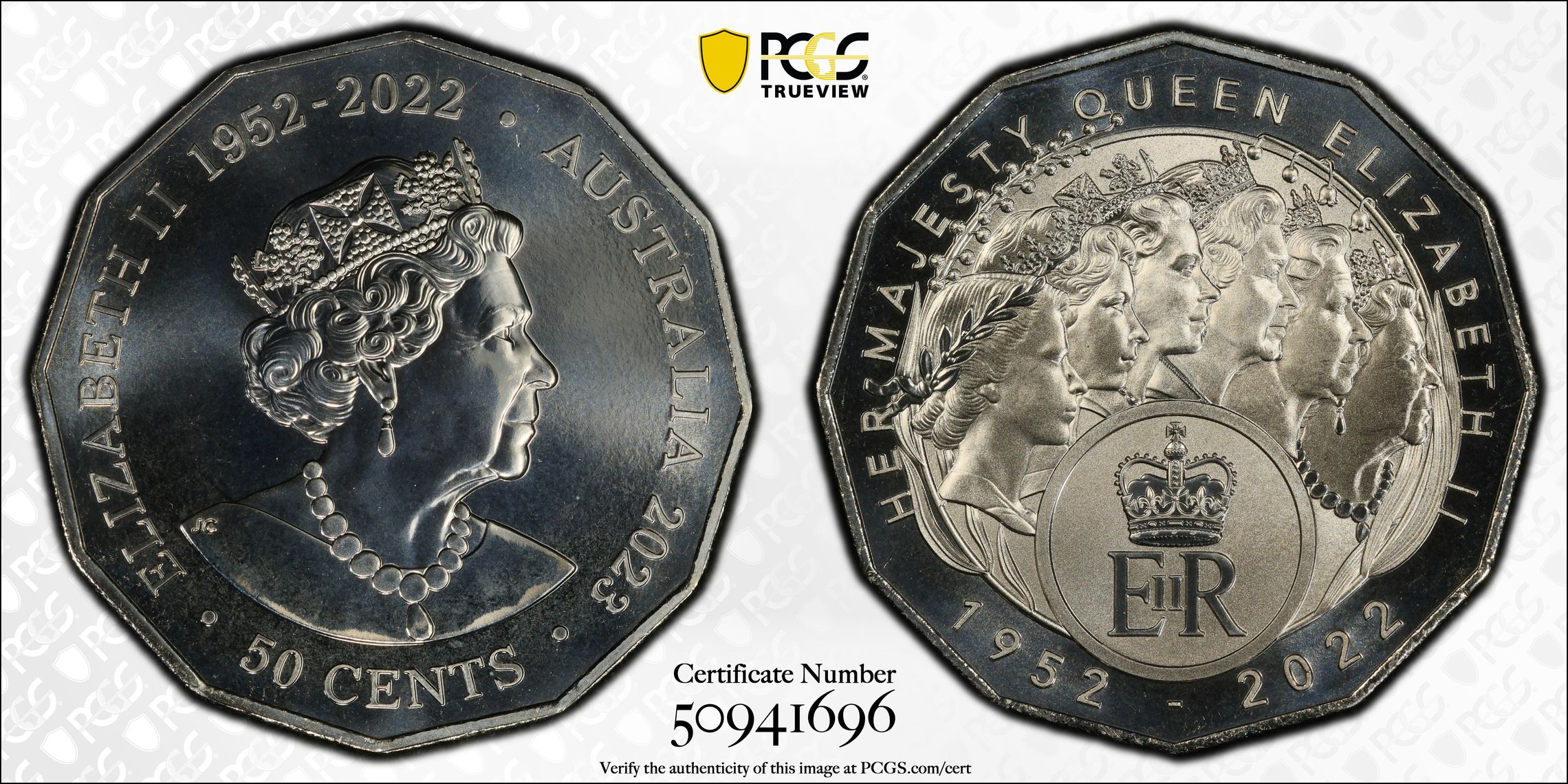 Her Majesty QEII Cu-Ni, Fifty Cent, 2023, PCGS MS69