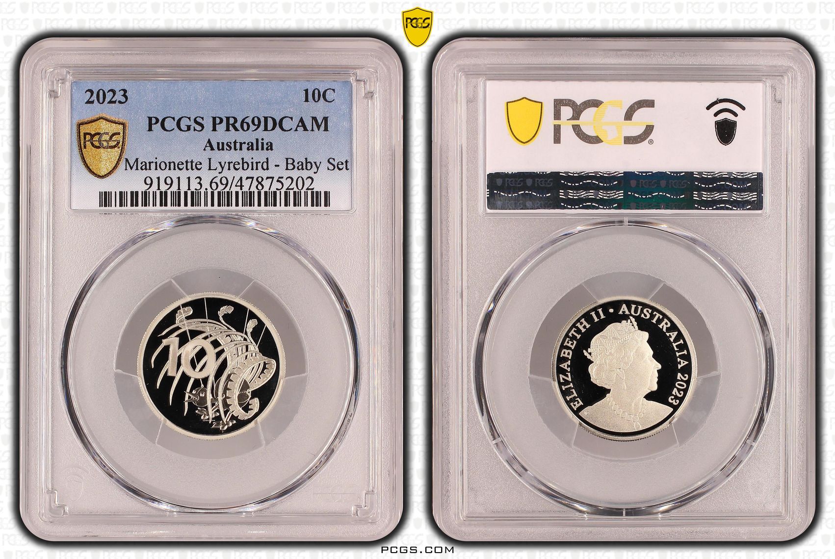 Marionette Lyrebird - Baby Set, Ten Cent, 2023, PCGS PR69DCAM