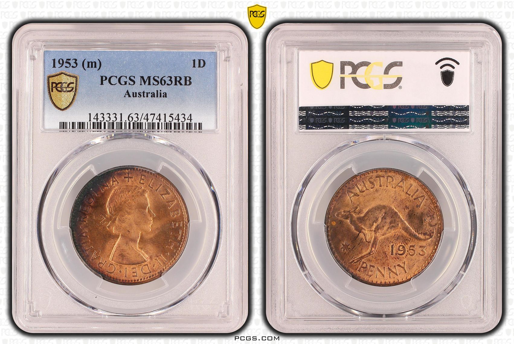 One Penny, 1953, PCGS MS 63RB