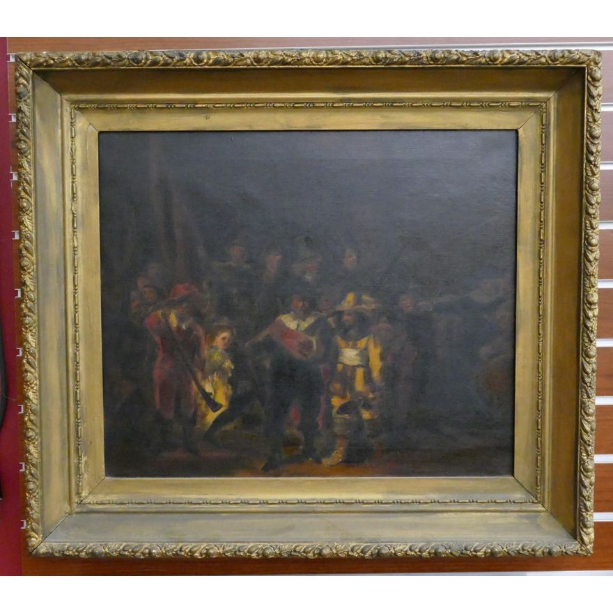 Antique After Rembrandt ''The Nightwatch'' Oil Painting