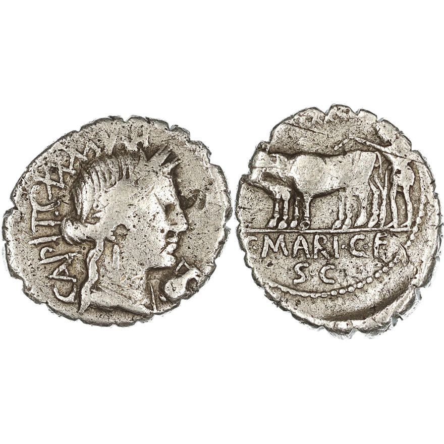 Roman Republic, C. Marius C.f. Capito, Silver Denarius, 81 BC,  gF