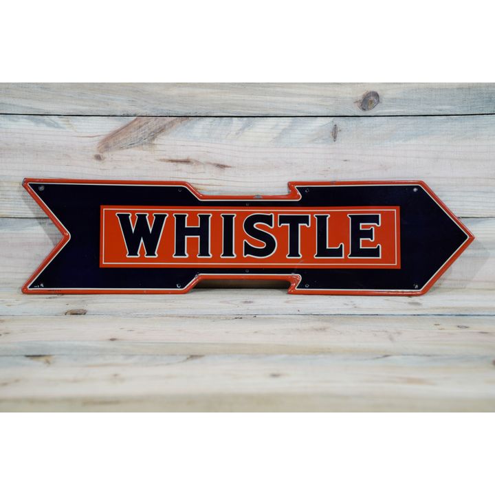 Whistle Right Facing Single Sided Tin Embossed Metal Arrow Sign TAC 7.5