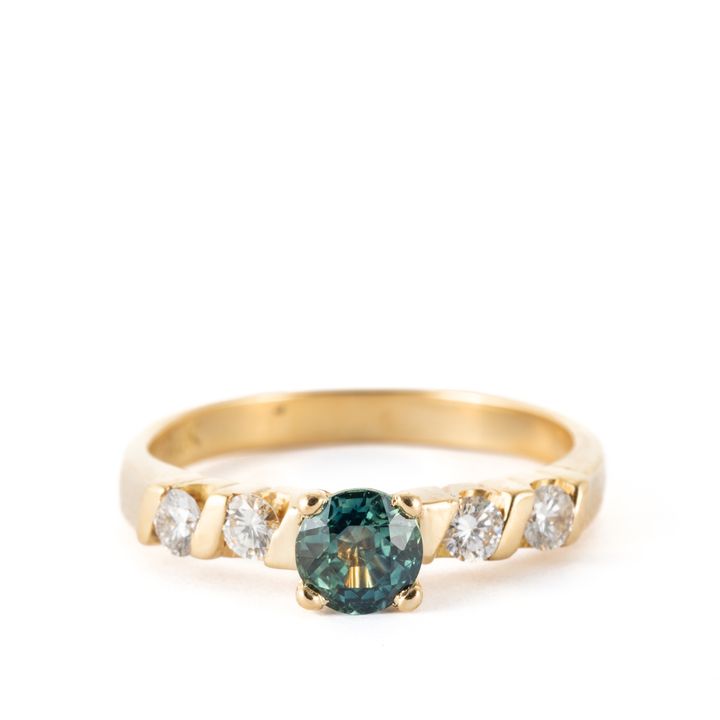 0.72 Carat Teal Sapphire & Diamond 18ct Ring