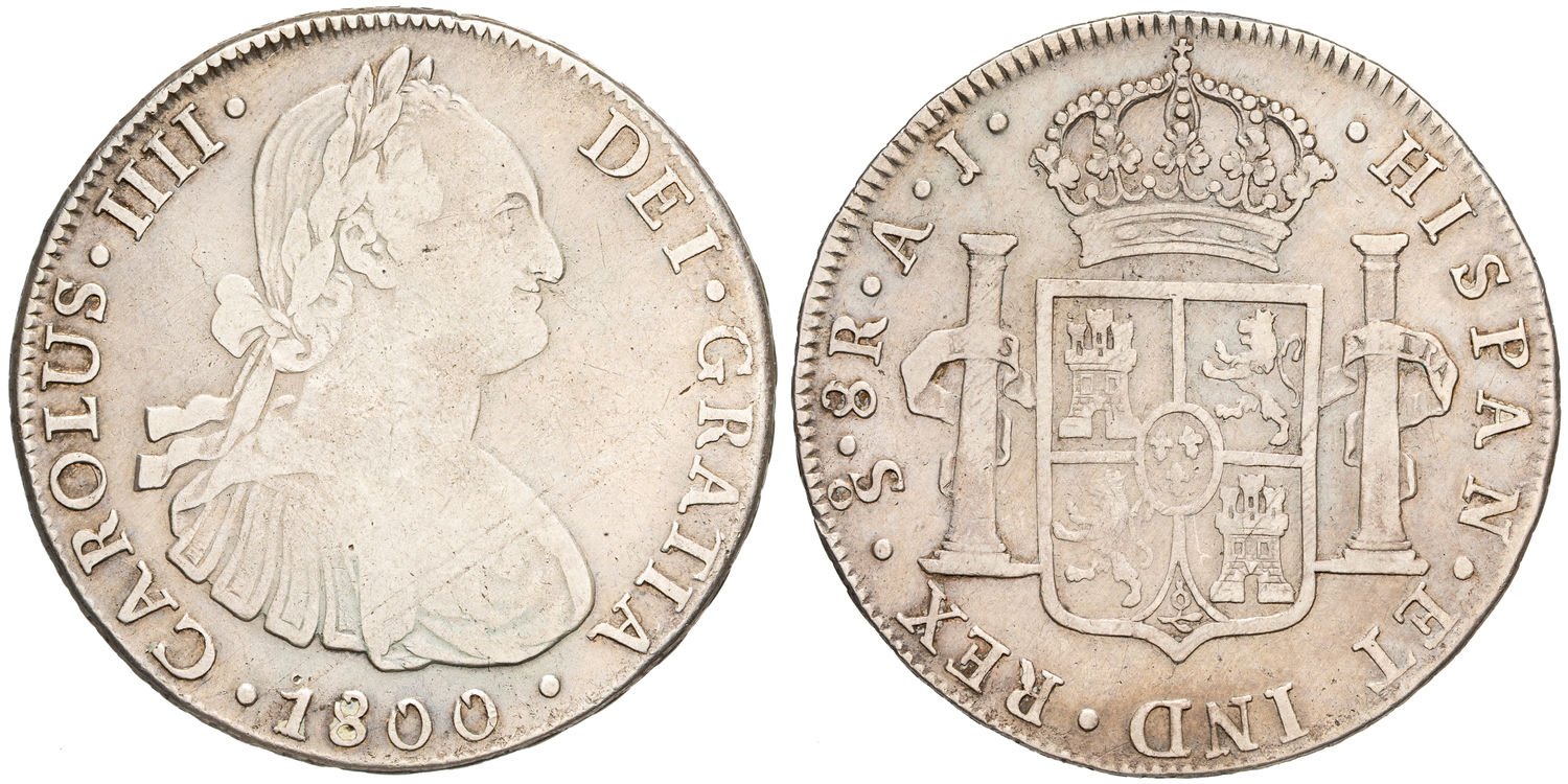 Chile, Carlos IIII, Eight Reales, 1800 A.J., Fine