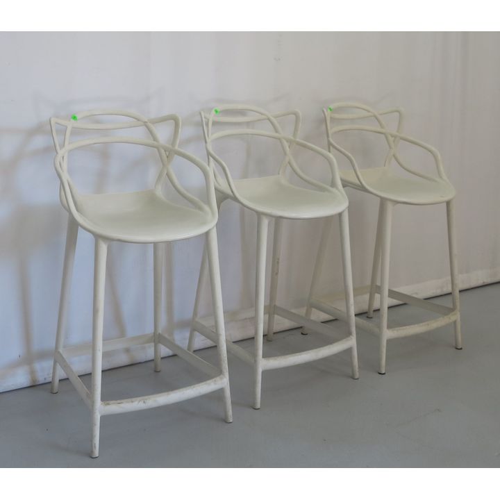 SET OF 3 KARTELL STYLE PLASTIC "MASTERS STOOL" BAR STOOLS, after a design by Philippe Starck