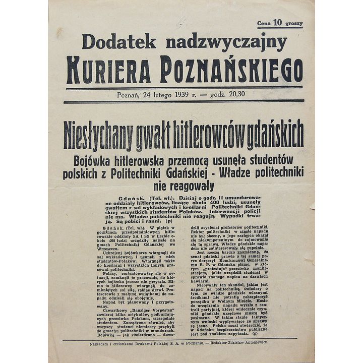 DODATEK NADZWYCZAJNY KURIERA POZNAŃSKIEGO Z 24.02.1939