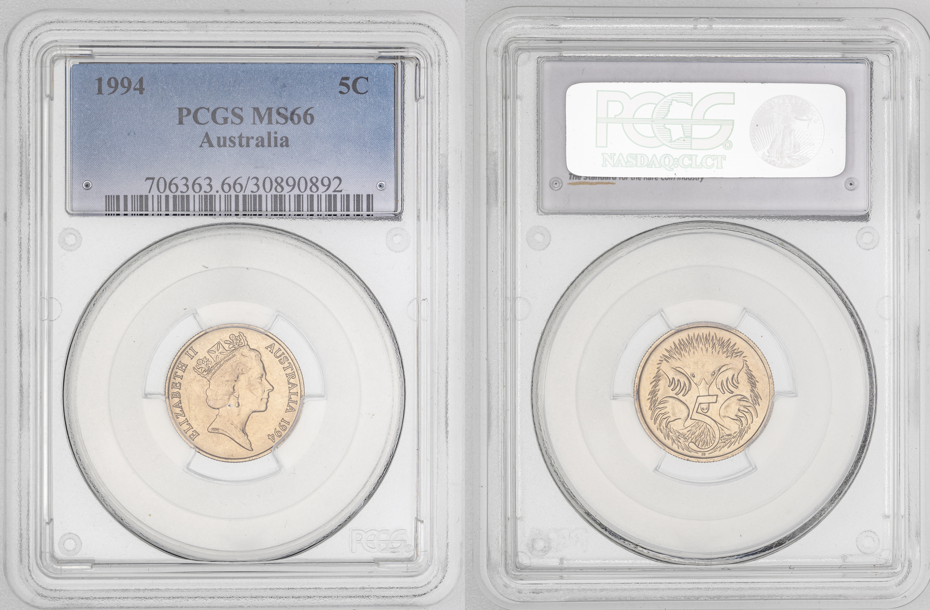 Elizabeth II, Small SD , Five Cent, 1994, PCGS MS66