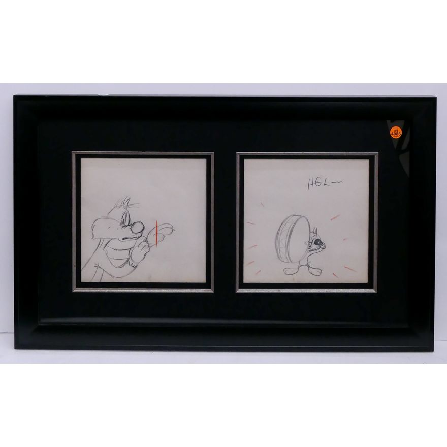 Warner Brothers 'Sylvester & Tweety' Diptych Original Pencil Drawings.