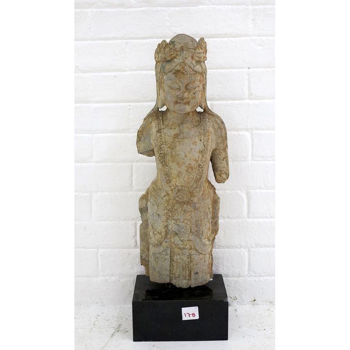 ORIENTAL CARVED STONE BUST ON STAND