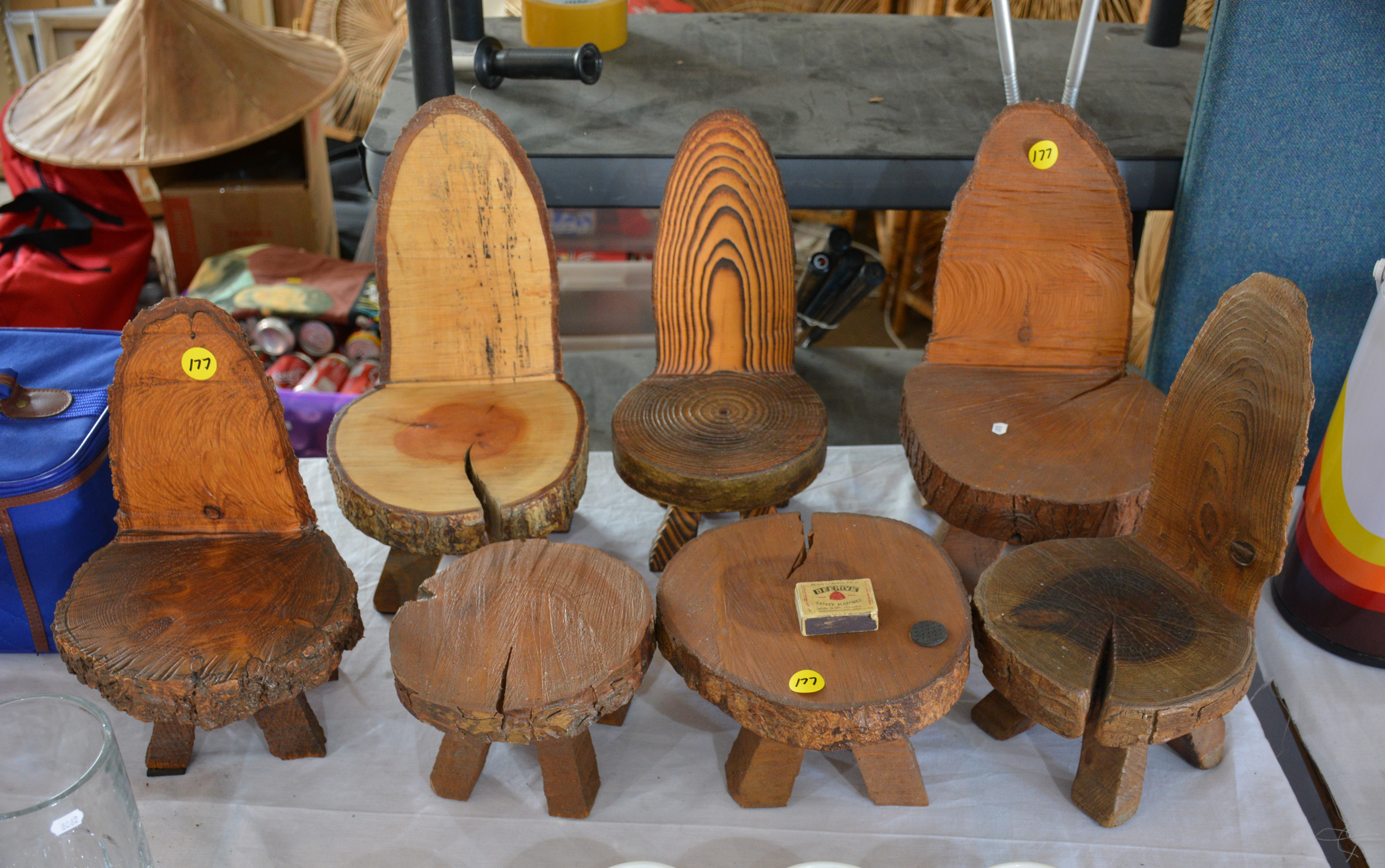 Log - Carved/Hewn Small Decorative Chairs/Stools — NZ auction result