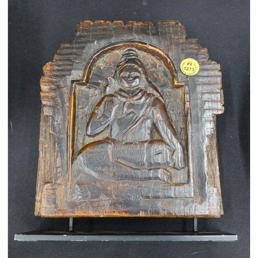 Antique Cambodian Seated Buddha Frieze Fragment on Stand 9''