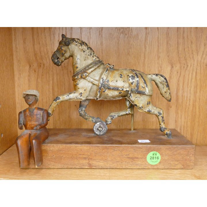 Antique Folk Art Cast Iron Toy Sculpture- 7x9.5''