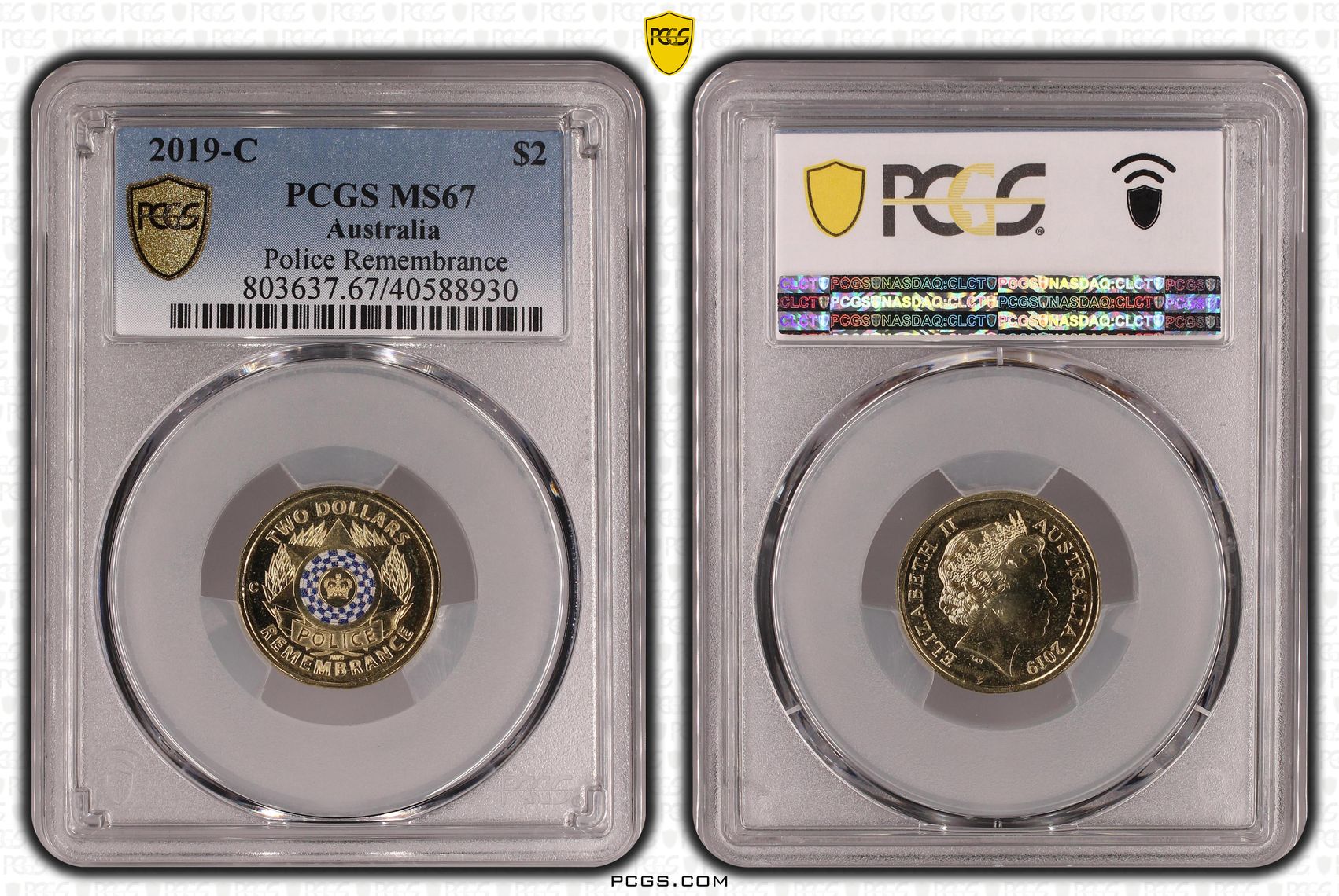 2019-C Australia Two Dollar, $2 Police Remembrance PCGS - MS67 -930