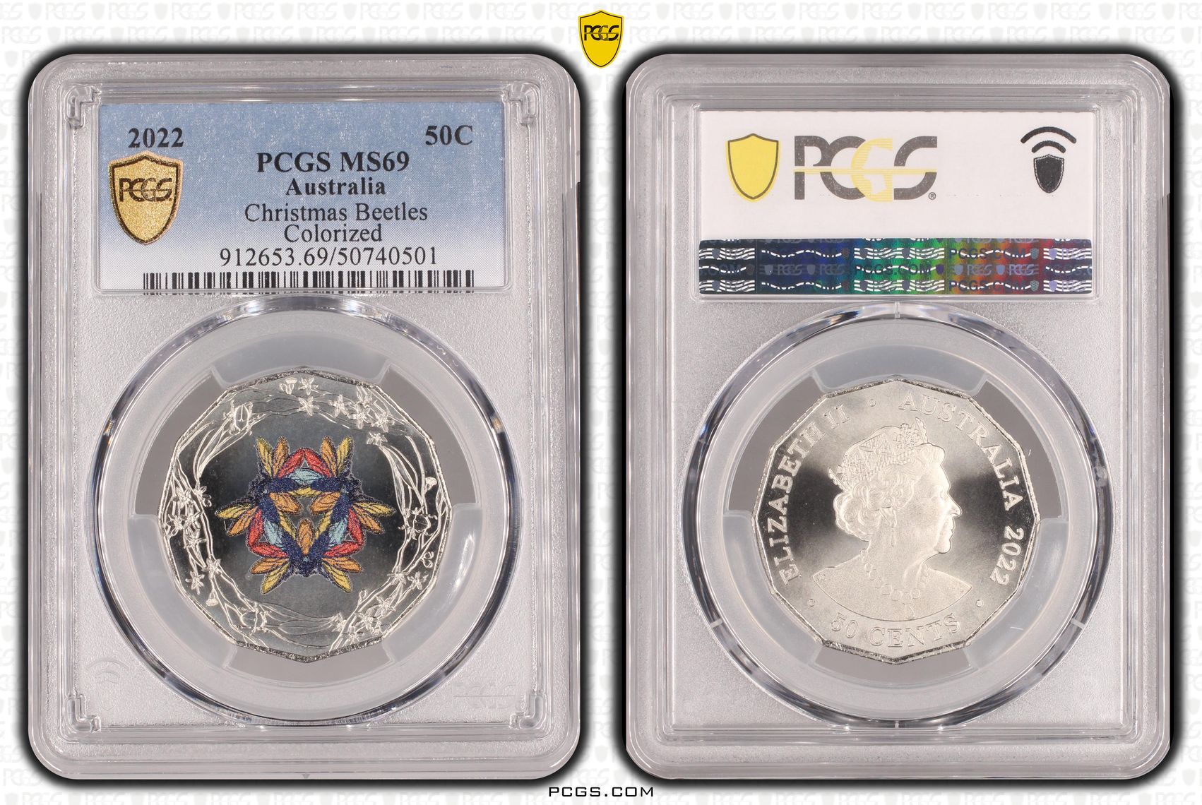 Christmas Beetles Colorized, Fifty Cent, 2022, PCGS MS69