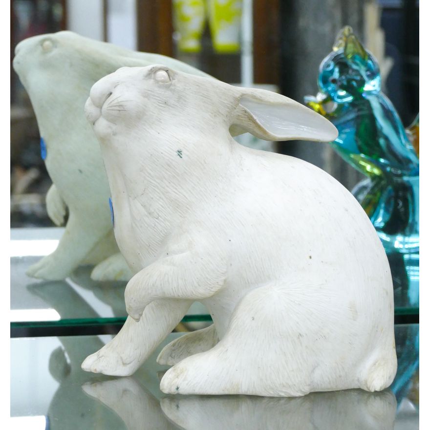 Japanese White Porcelain Rabbit Figure 8''