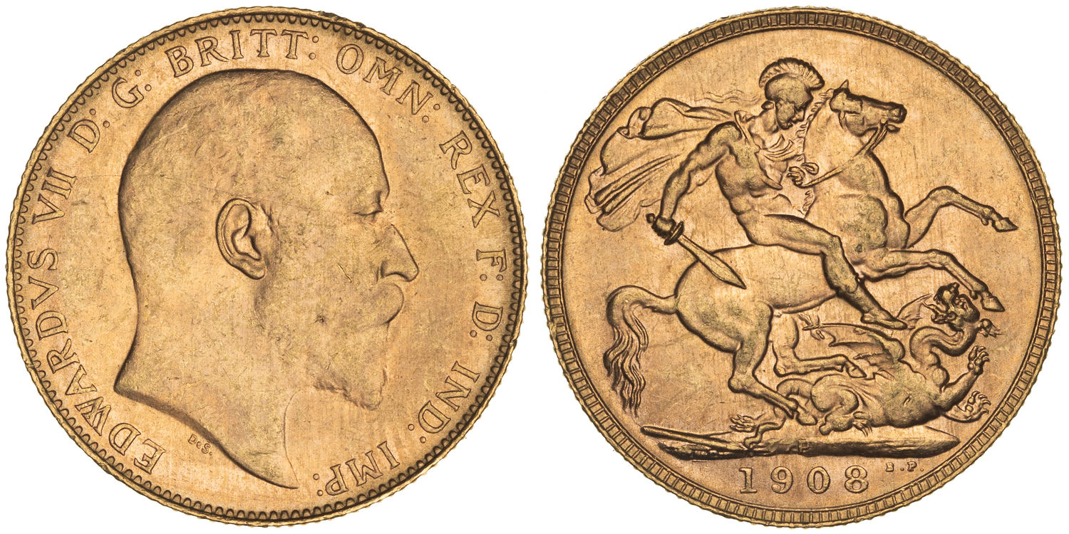 Edward VII, St George Reverse, Sovereign, 1908-P, UNC