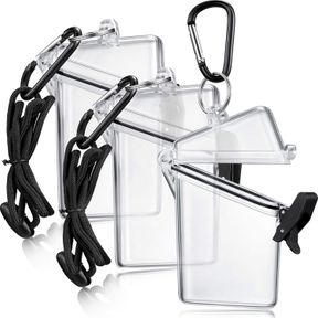 3 PACK WATERPROOF ID BADGE HOLDER CASE WATERPROOF SPORTS CASE VERTICAL BADGE HOLDERS WITH LANYARD AND KEYCHAIN