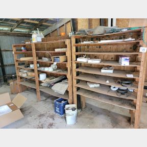 All the misc. left on the shelving units front and back