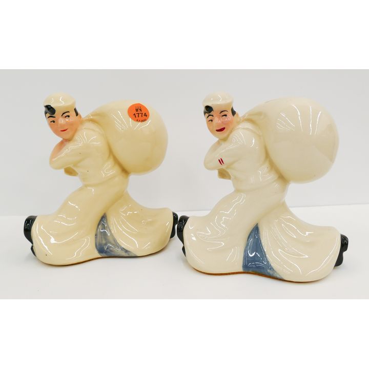 Pair Vintage 'The Seamen's Bank for Savings' Pottery Sailor Banks- 6''
