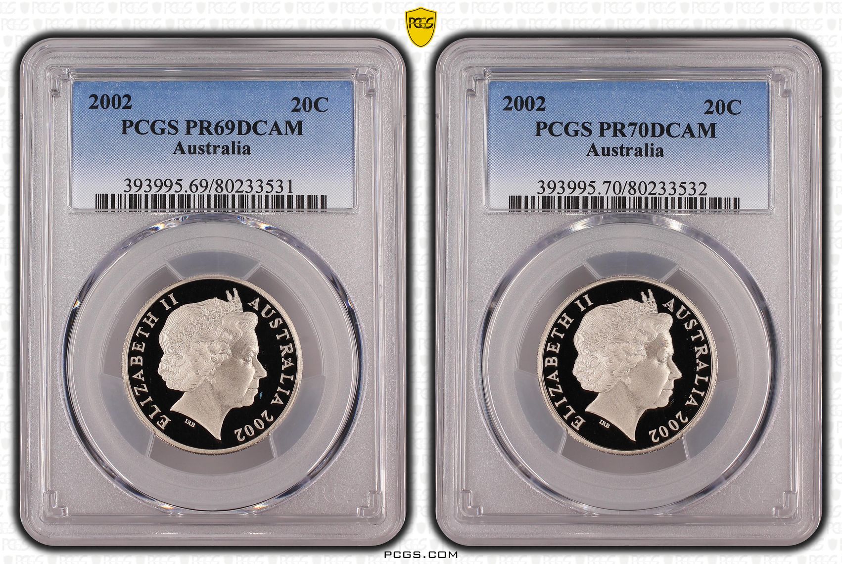 Elizabeth II, Twenty Cent, 2002, PCGS PR69DCAM