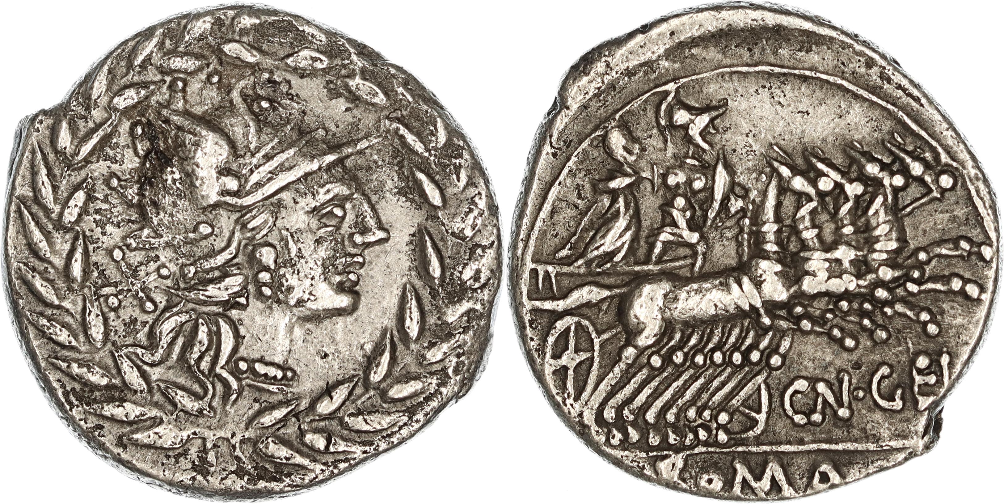 Roman Republic, Cn. Gellius, Silver Denarius, 138 BC, gVF