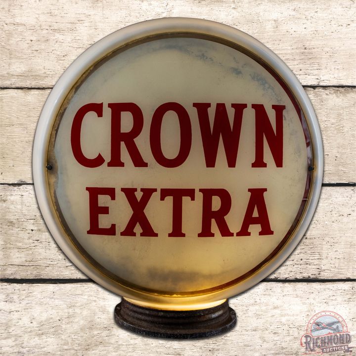 Crown Extra Gasoline 13.5" Single Lens w/ Wide Milk Glass Body Gas Pump Globe