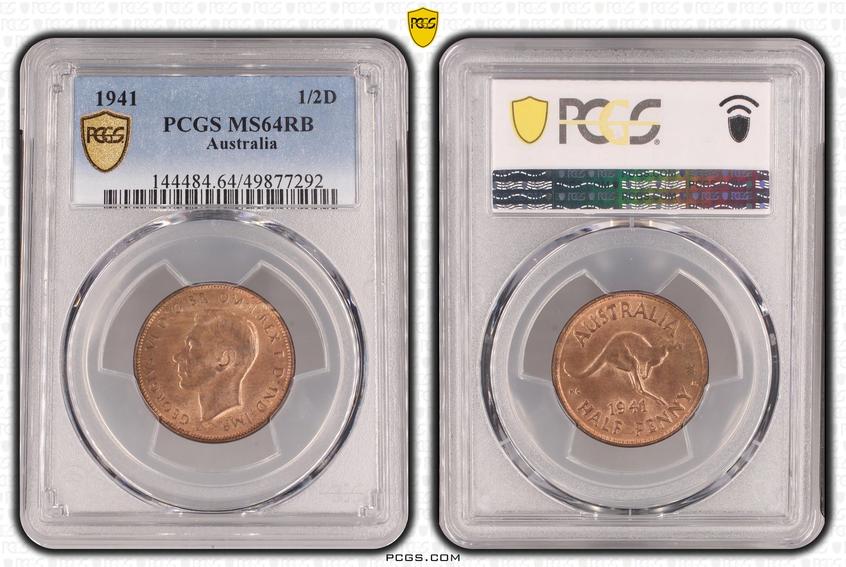 George VI, , Halfpenny, 1941, PCGS MS64RB