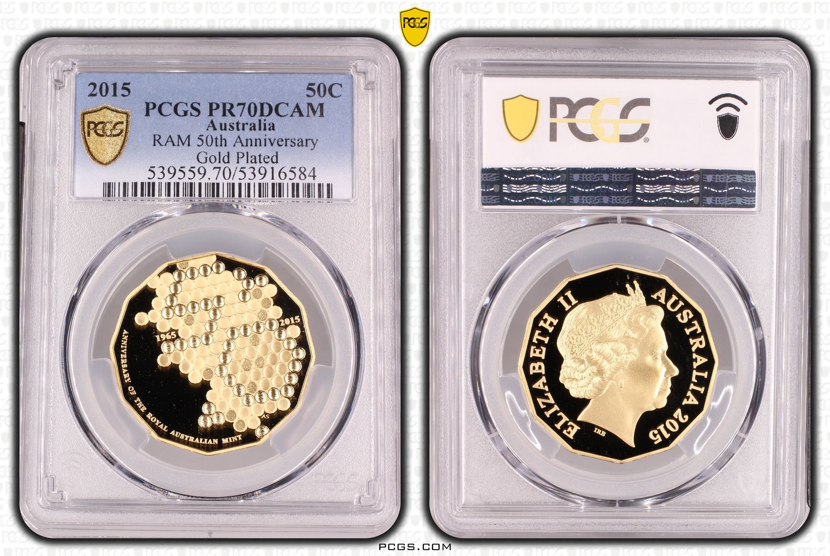 RAM 50th Anniversary Gold Plated, Fifty Cent, 2015, PR70DCAM