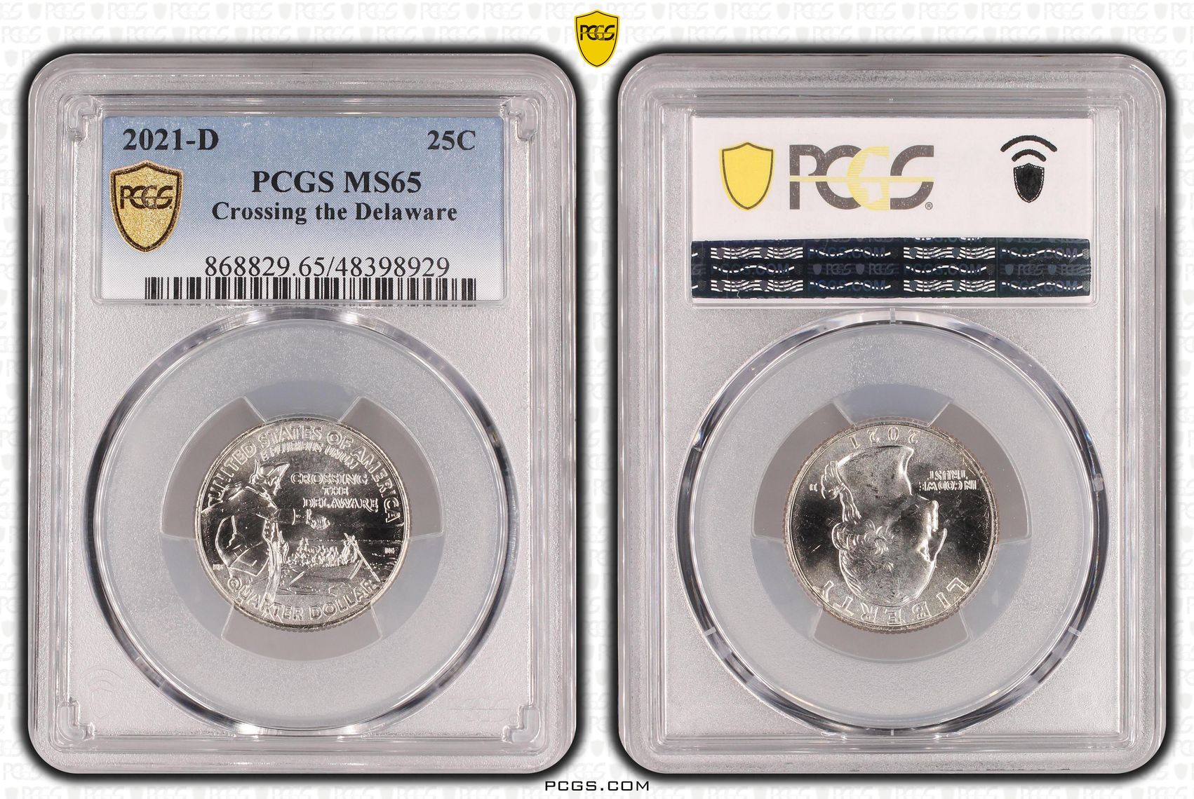 The United States of America, Washington Crossing the Delaware, Twenty Five Cent, 2021-D, PCGS MS65
