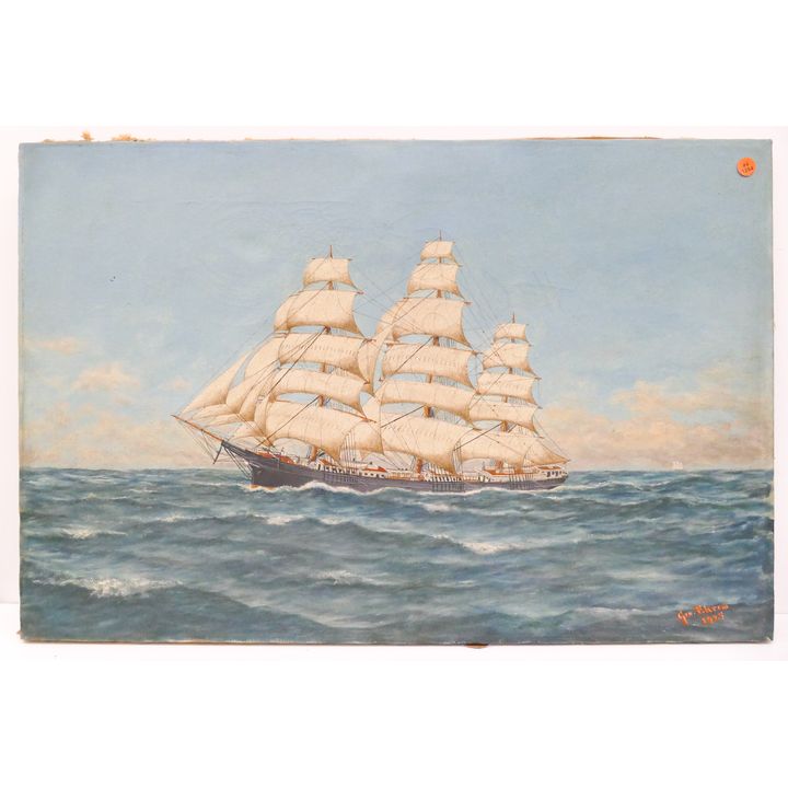 George Ekrem Masted Schooner Maritime Oil Painting, 1925- 20x30''