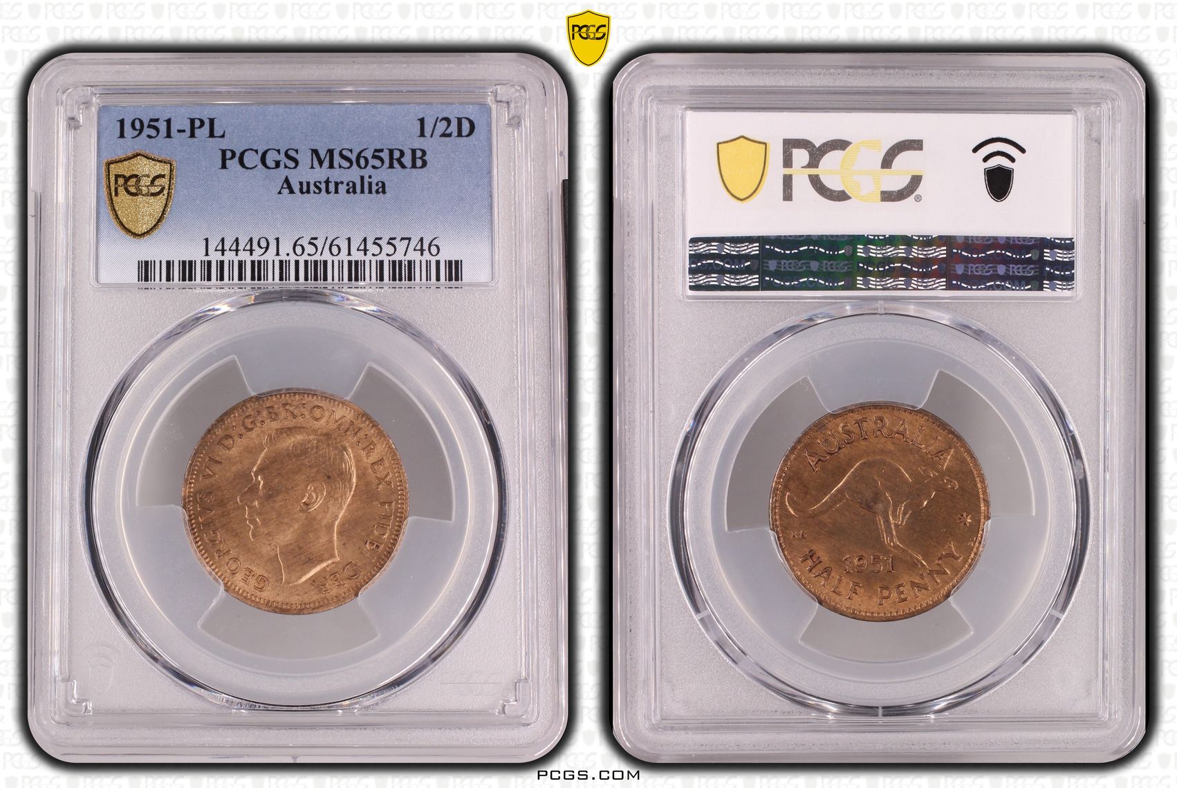 George VI, Halfpenny, 1951-PL, PCGS MS65RB