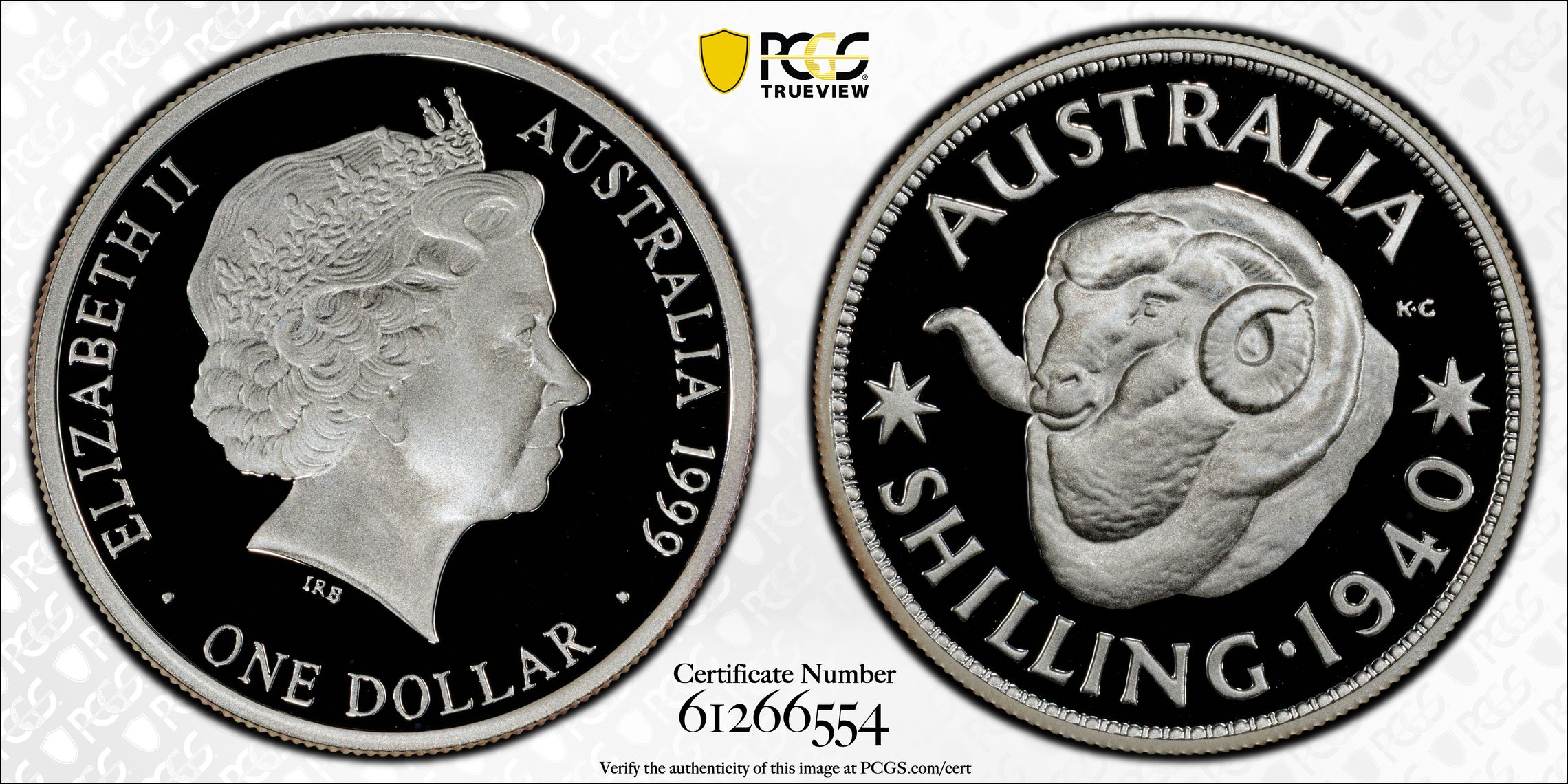 1940 Shilling Silver, One Dollar, 1999, PCGS PR69DCAM