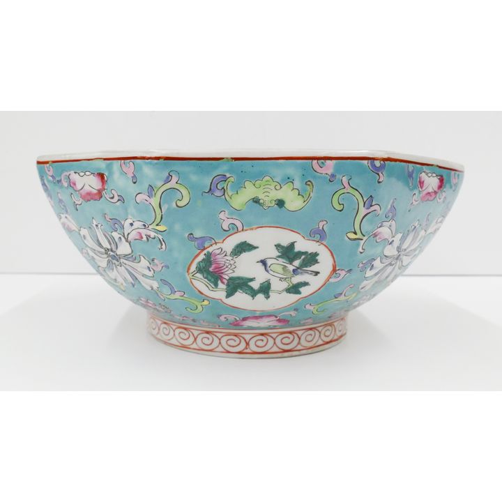 Old Chinese Turquoise Ground Porcelain Lotus Bowl- 4x9''