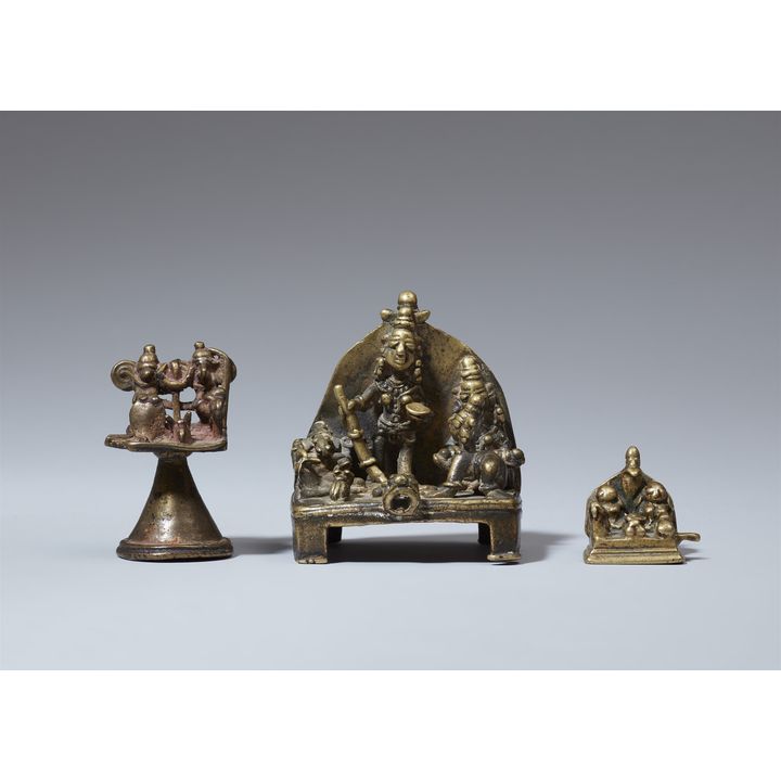 Three probably Maharashtra brass folk shrines. 19th century
