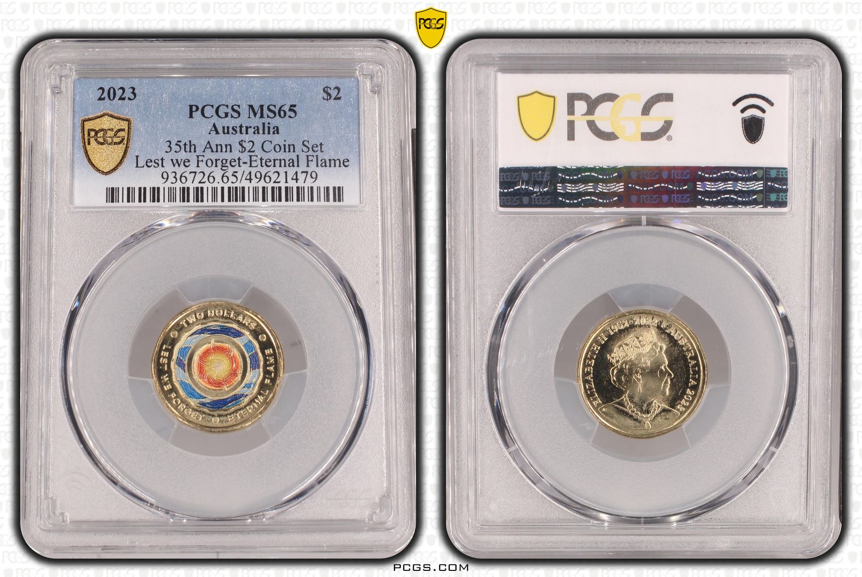 35th Ann $2 Coin Set Colorized Lest we Forget-Eternal Flame , Two Dollar, 2023, PCGS MS65