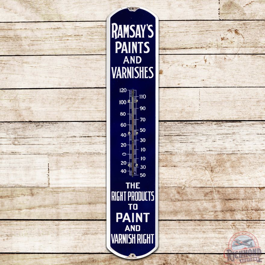Ramsay's Paints and Varnishes SS Porcelain Thermometer Sign