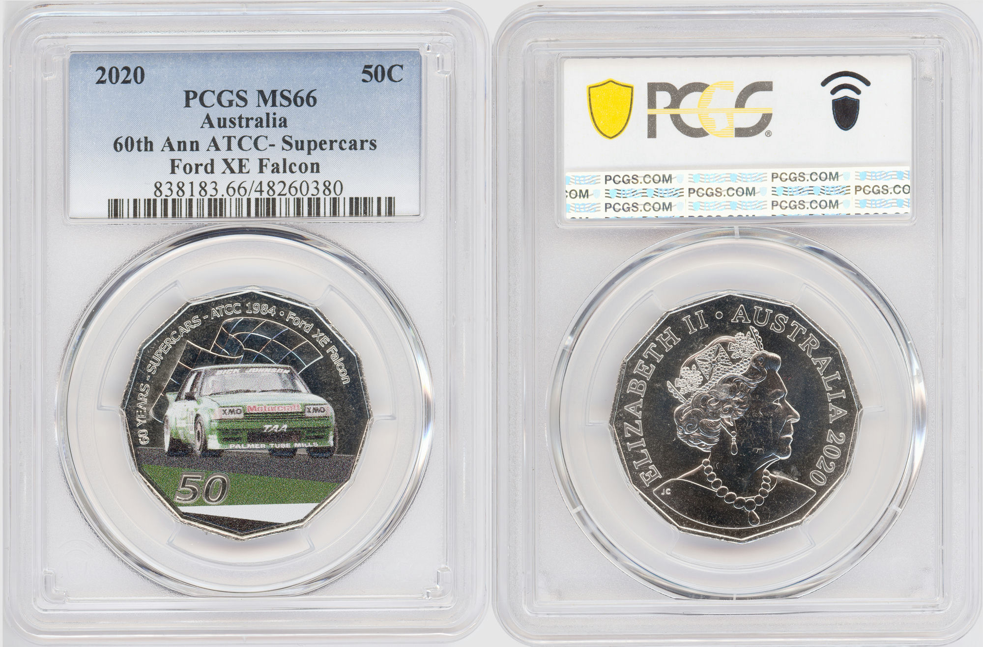 149 · 60th Ann ATCC- Supercars Ford XE Falcon , Fifty Cent, 2020, PCGS MS66