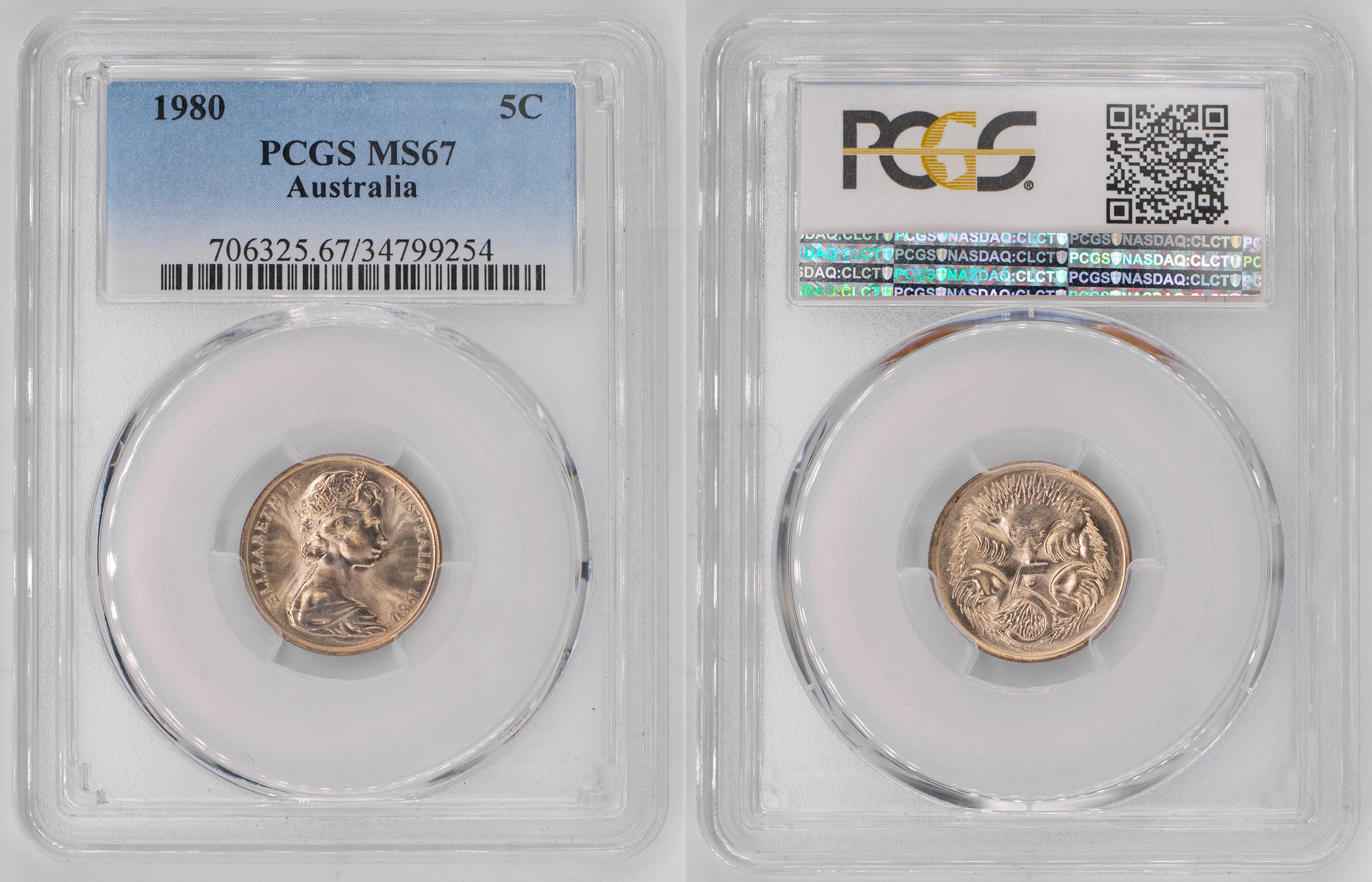 Elizabeth II, Five Cent, 1980, PCGS MS67