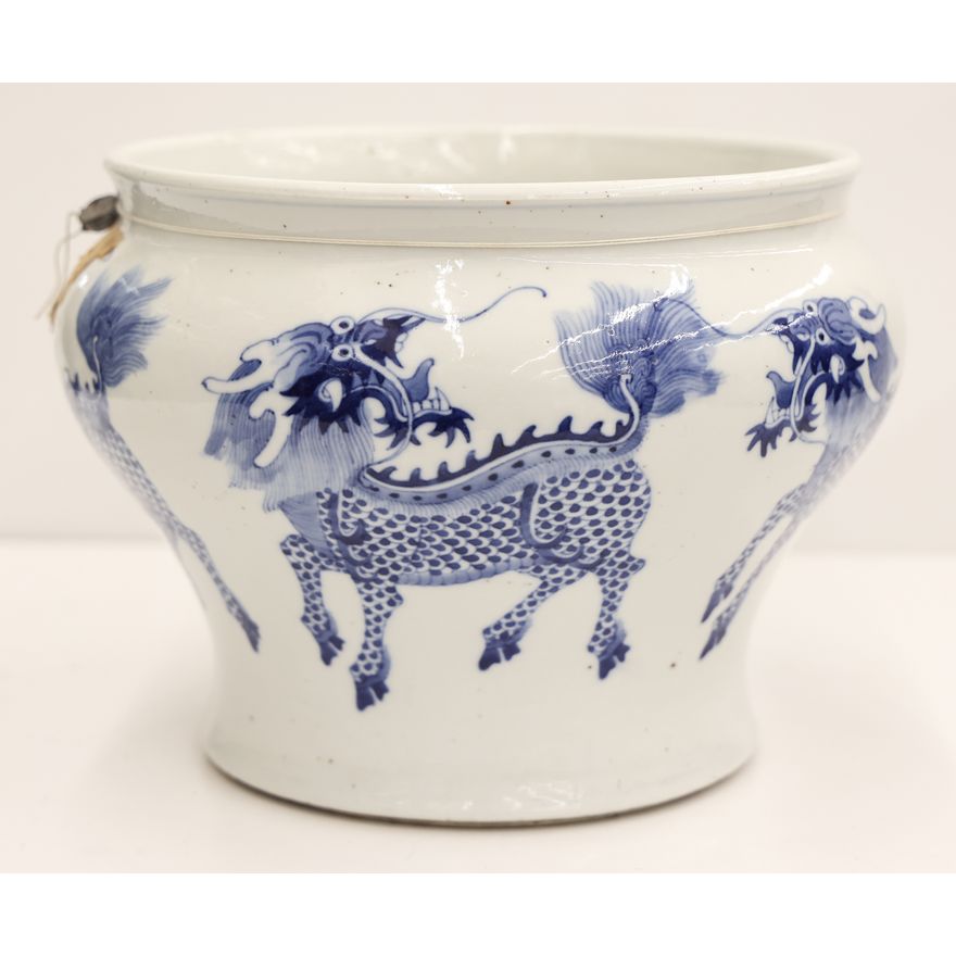Chinese Blue & White Porcelain Qilin Jardiniere